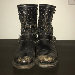 Frye Distressed Studed “Smith” Moto boots